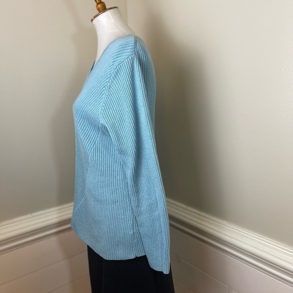 Coldwater Creek Light Blue Diagonally Ribbed Sweater L (14) FREE SHIP - Picture 2 of 5